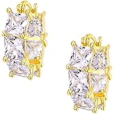 Hoops Earrings for Women Trendy, 14K Gold Plated Earrings 925 Sterling Silver Posts Rhinestone CZ Cubic Zirconia Hoop Earrings for Women