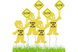 4 Pack Slow Down Kids at Play Signs for Street 16 x 12 Inches Double Sided Children Playing Safety Sign with Metal Stake Neig