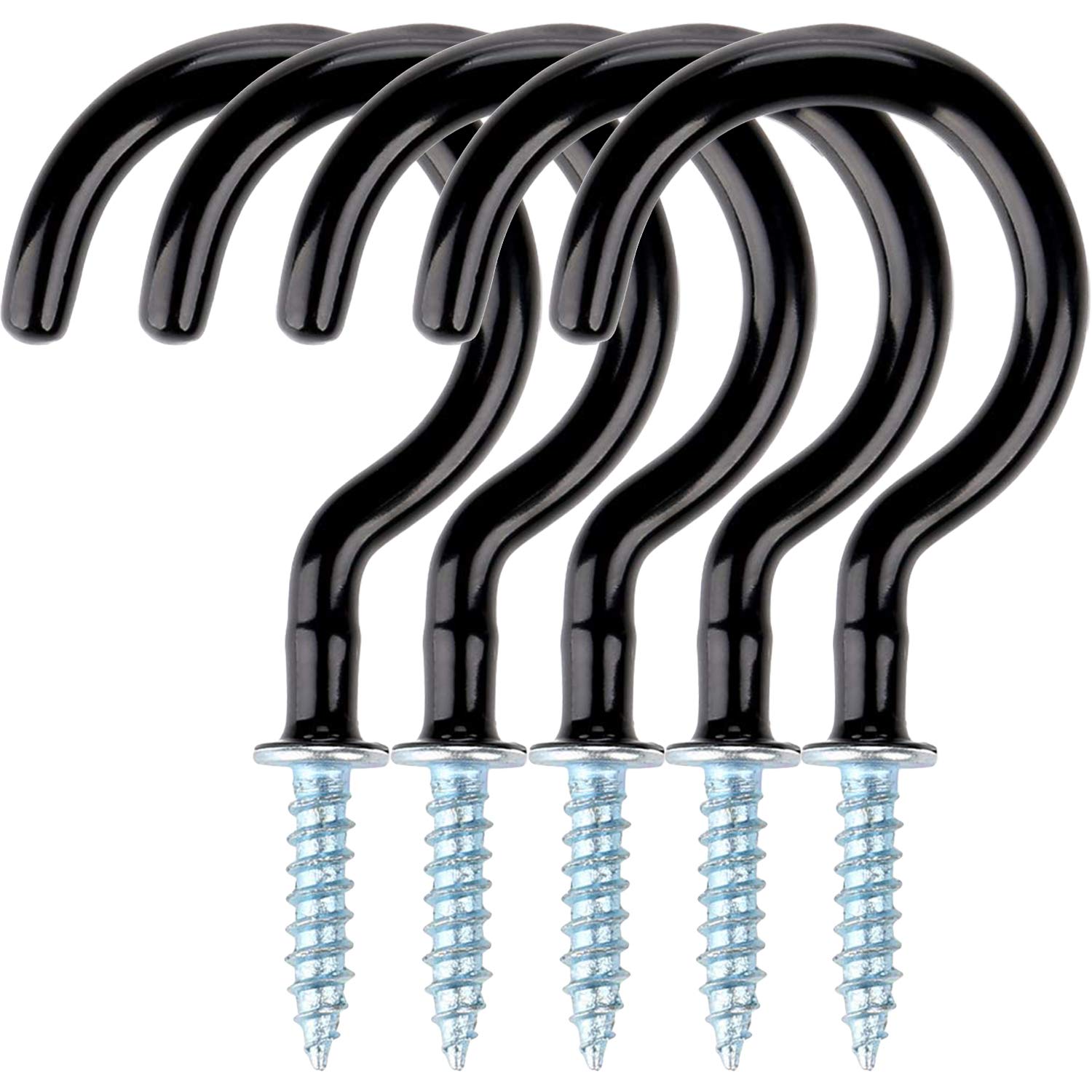 Yogopro Cup Hooks,30 Pcs Cup Hooks Screw in Hooks Black Mug Holder Plastic Coated Heavy Duty Hook Hangers - 50mm Ceiling Hooks (2 inch)