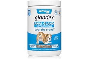 VETNIQUE LABS Glandex Anal Gland Soft Chew Treats with Pumpkin for Dogs Digestive Enzymes, Probiotics Fiber Supplement for Dogs Boot The Scoot (Peanut Butter Chews, 120ct)