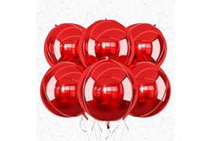ADORELY 6Pcs Red Round Foil Balloons,Giant 4D Round Ball Balloons,22 Inch Metallic Red Balloon for Birthday Wedding Graduation Prom Party Decorations
