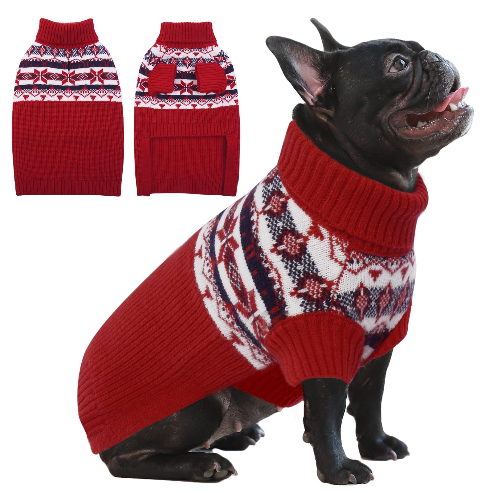 IECOii Medium Dog Jumper,Dog Jumpers For Medium Dogs Girl,Christmas Dog Jumper Turtleneck Dog Sweatshirt For Small Medium Dogs,Pet Pullover Jumper Red Dog Sweater For Bichon,Jack Russel,M