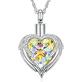 shajwo Cremation Jewelry Angel Wing Heart Urn Necklace for Ashes for Women Memorial Human Pet Ashes Pendant