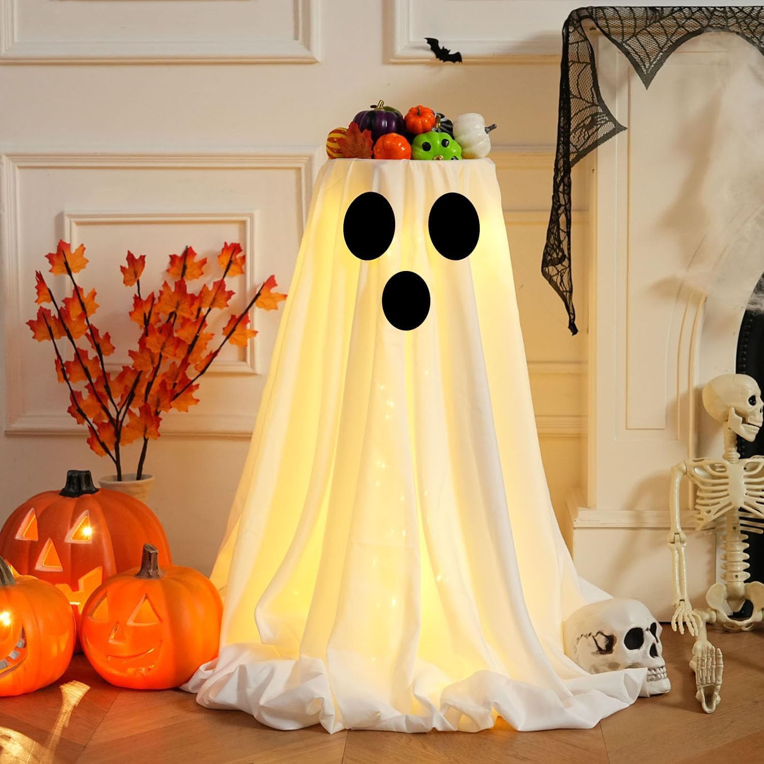 Photo 1 of [Timer] Halloween Ghost Decorations Indoor - Lit Ghost Candy Bowl Decorations Trick or Treat Candy Holder, DIY Spooky Ghosts Crafts with LED Lights for Halloween Indoor Home Front Door Decor(1Pack)