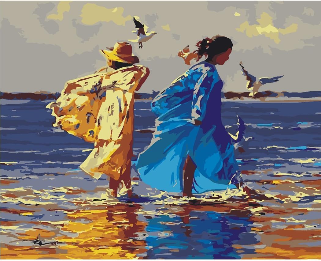 Medigy DIY Oil Paint By Numbers Adults Valentine Decoration Gifts for Women with Wood FRAMED Non-toxic Acrylic Pigments 16*20IN-Love Series-Beach