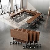 4Pack Commercial Folding Conference Room Tables,Modern Meeting Tables,Mobile Training Table with Wheels,Flip Top Rolling Seminar Meeting Table for Training Center,Meeting,Classroom,Office