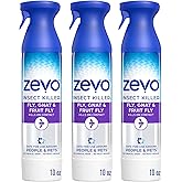 Zevo Flying Insect Bug Aerosol Spray, Kills Flies &amp; Fruit Flies, 3 Bottles | Kills Fruit Flies, Gnats, House Flies, Drain Flies, &amp; Mosquitoes Indoor &amp; Outdoor, Mint &amp; Rosemary Oil, Safe Around Pets*