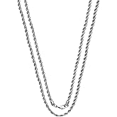 Savlano 2mm-5mm Stainless Steel Rope Twist Necklace Chain For Men & Women Comes in 16-30 inches Gift Box