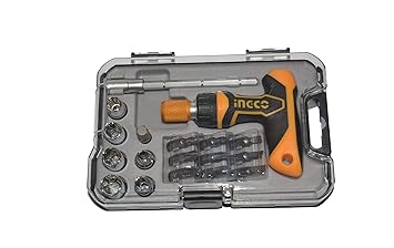 INGCO / RUSTOM Carbon Steel Professional Industrial Grade Screwdriver Set with Box Spanners (Yellow, Small) -Pack of 18