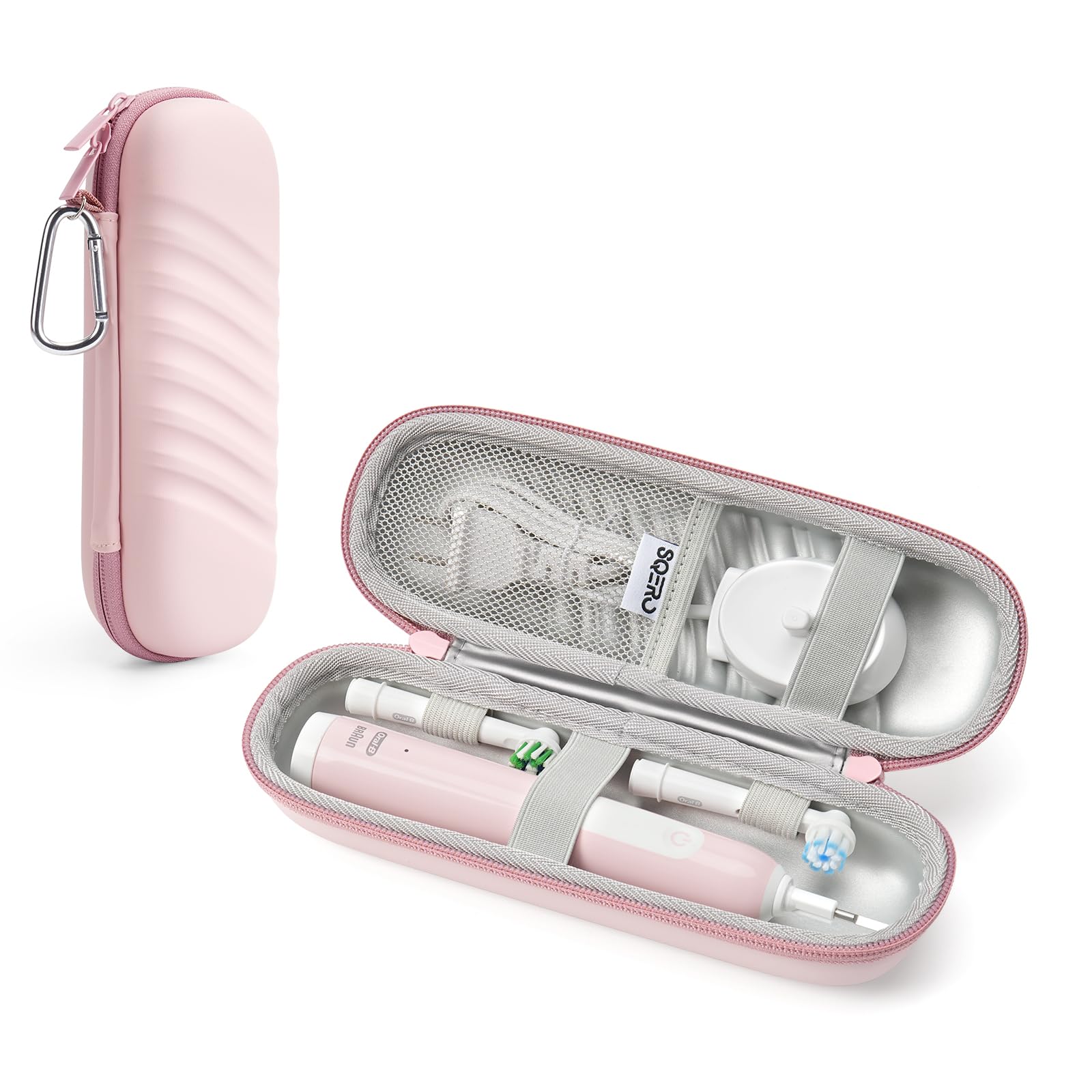 SQERO 2.0 Elektrische Zahnbürste Reiseetui, Kompatibel mit Oral B/Oral-B Pro/Philips Sonicare Zahnbürsten, Tragbare Zahnbürstentasche, Schrägstreifen, Wasserdicht (Rosa)
