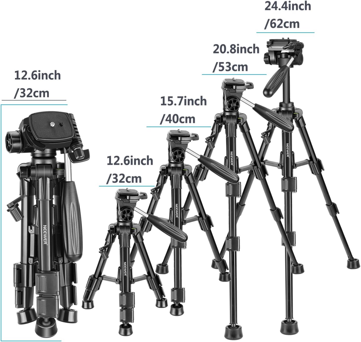 Neewer Mini Travel Tabletop Camera Tripod 24 inches/62 centimeters, Portable Aluminum with 3-Way Swivel Pan Head for DSLR Camera, Smartphones, DV Video up to 6.6 pounds/3 Kilograms (T210) : Camera & Photo