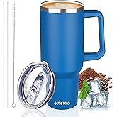 GUDEMAO 40 oz Insulated Coffee Mug with Ceramic Coating, Stainless Steel Travel Mug Tumbler with Handle Lid and Straw, Double Wall Leak-Proof Coffee Travel Mug Keeps Drink Hot and Cold (Blue)