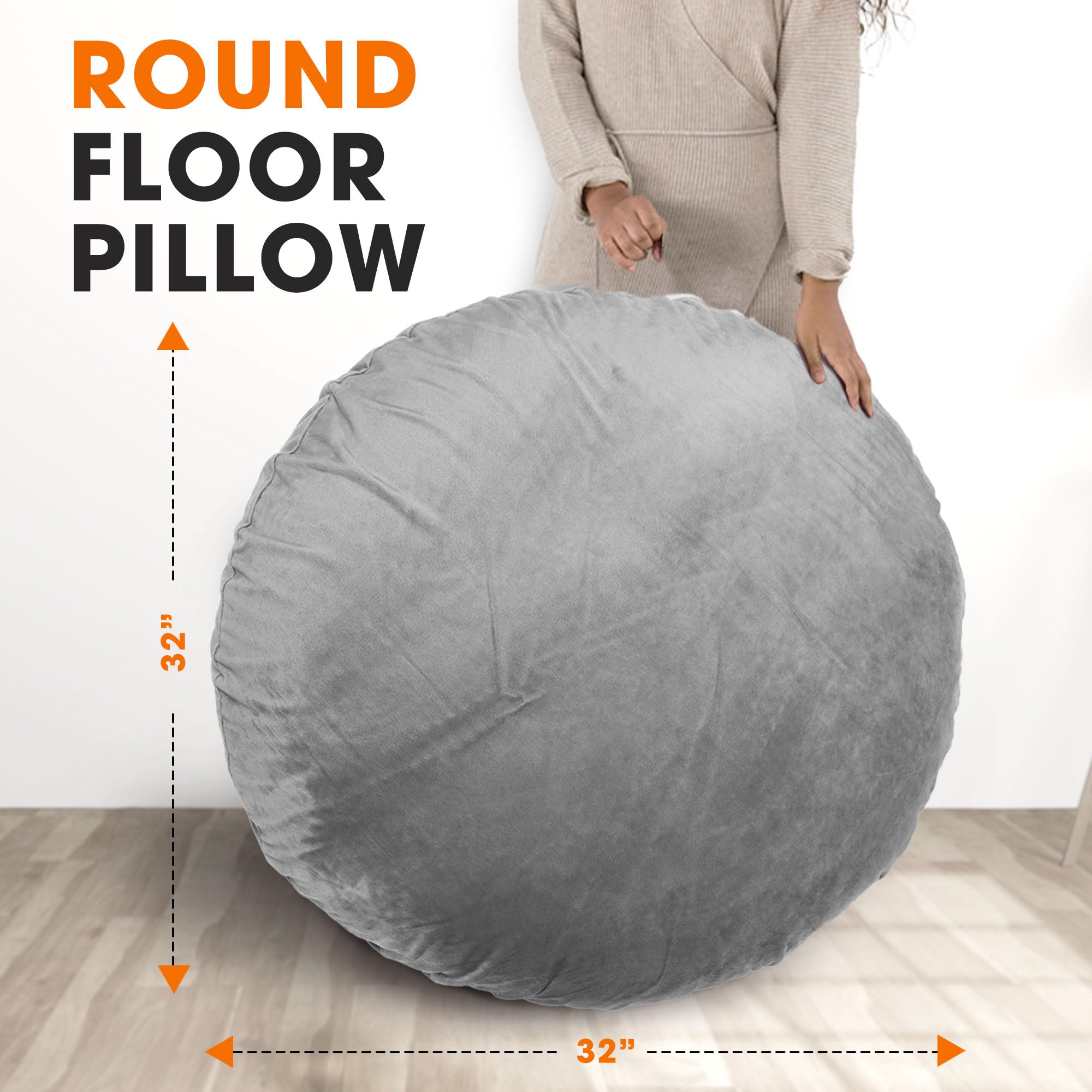 Cheer Collection Extra Large Floor Pillow, 32" Round Meditation Cushion, Oversized Yoga Pillow & Floor Cushions for Adults, Floor Pillows for Sitting, Meditation, and Seat Cushion -Grey - Image 4