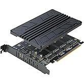 Quad NVMe PCIe Adapter, RIITOP 4-Port NVMe to PCI-e 4.0/3.0 x16 Expand Controller Card with Heatsink for 2280/2260/2242/2230 M.2 NVMe SSD (PCI-e Bifurcation Required)