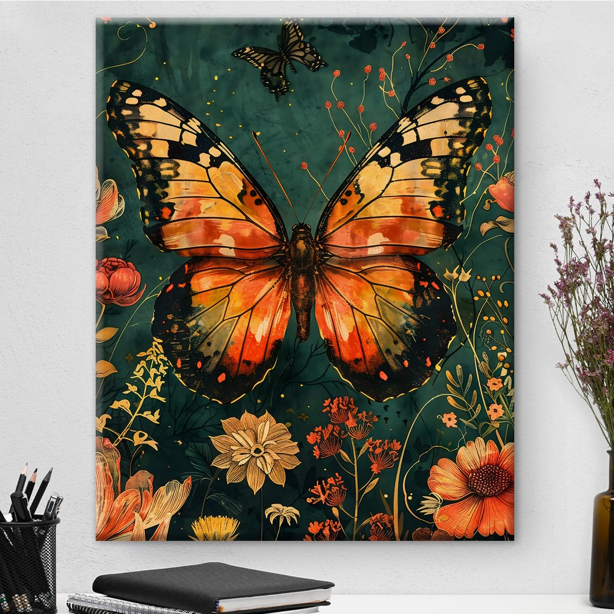 Photo 1 of Floral Butterfly Aesthetic Canvas Wall Art Vintage Butterfly Print Picture Art Nouveau Painting Artwork for Home Bedroom Living Room Wall Decor 8x10 Inch