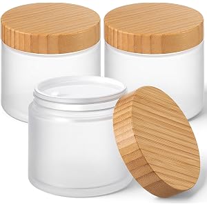 Meanplan 3 Pack 16oz/500g Jars with Lids Empty Frost Bamboo Lid Refillable Plastic Round Cosmetic Containers for Powder, Body
