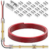 KOMIGAN 20 Pack COB 0.31in(8mm) 2 pin Transparent Connector, 6.6FT(200cm) Long 20AWG Extension Wires for Non-Wired Gapless Solderless