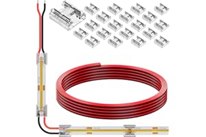 KOMIGAN 20 Pack COB 0.31in(8mm) 2 pin Transparent Connector, 6.6FT(200cm) Long 20AWG Extension Wires for Non-Wired Gapless Solderless