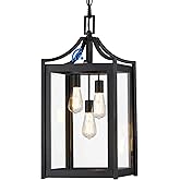 Osimir Outdoor Pendant Lights for Porch, 18.5" Large Dusk to Dawn Outdoor Chandelier with Clear Glass, Black Modern Hanging P