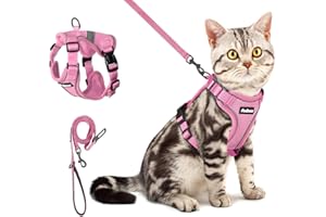 PetBonus Adjustable Cat Harness and Leash, Escape Proof Breathable Pet Vest Harnesses for Walking, Easy Control Reflective Leash and Harness Set Jacket for Cats, Kitten, Kitty (Pink, Small)