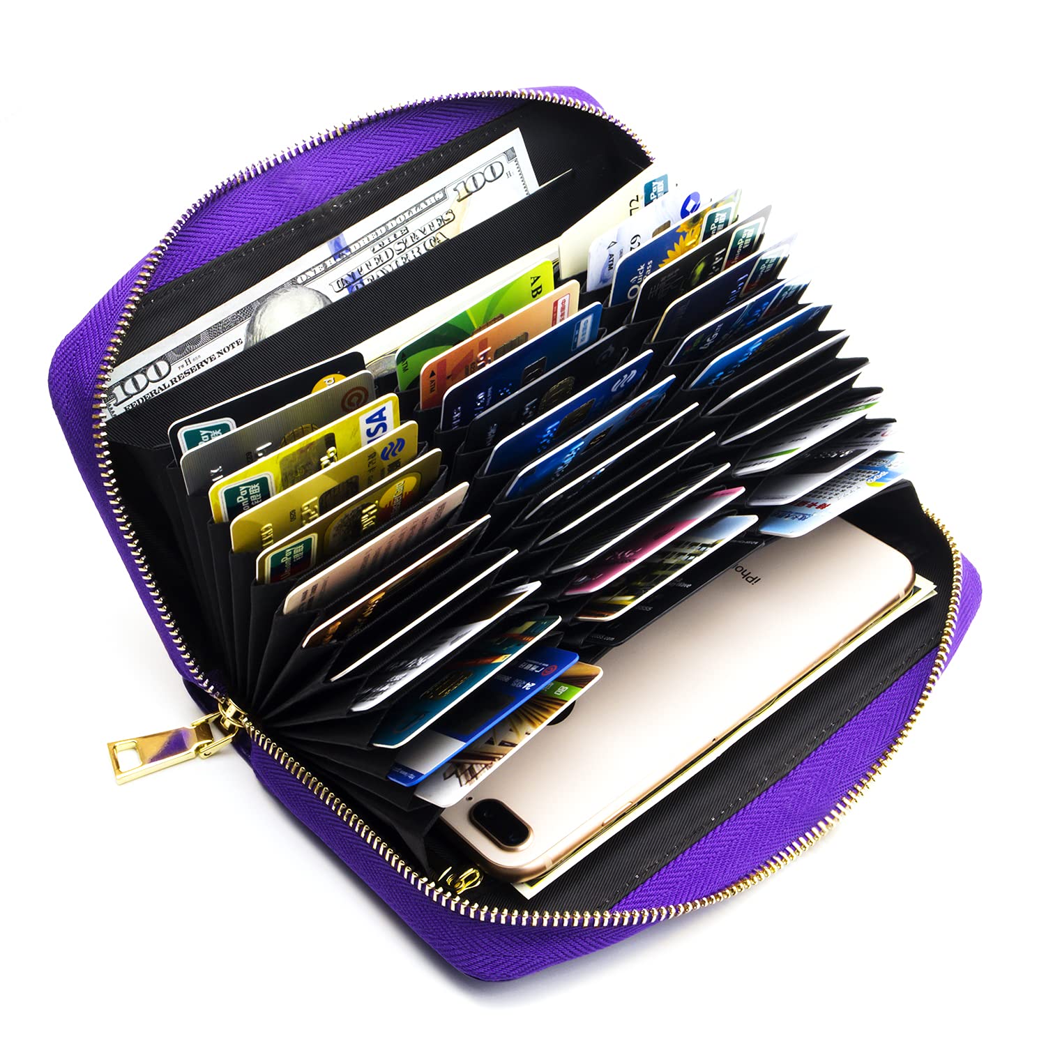 ANDOILT Genuine Leather Purses for Women Wallet Mens RFID Blocking Credit Card Holder Zipper Purse Cell Phone Handbag Purple