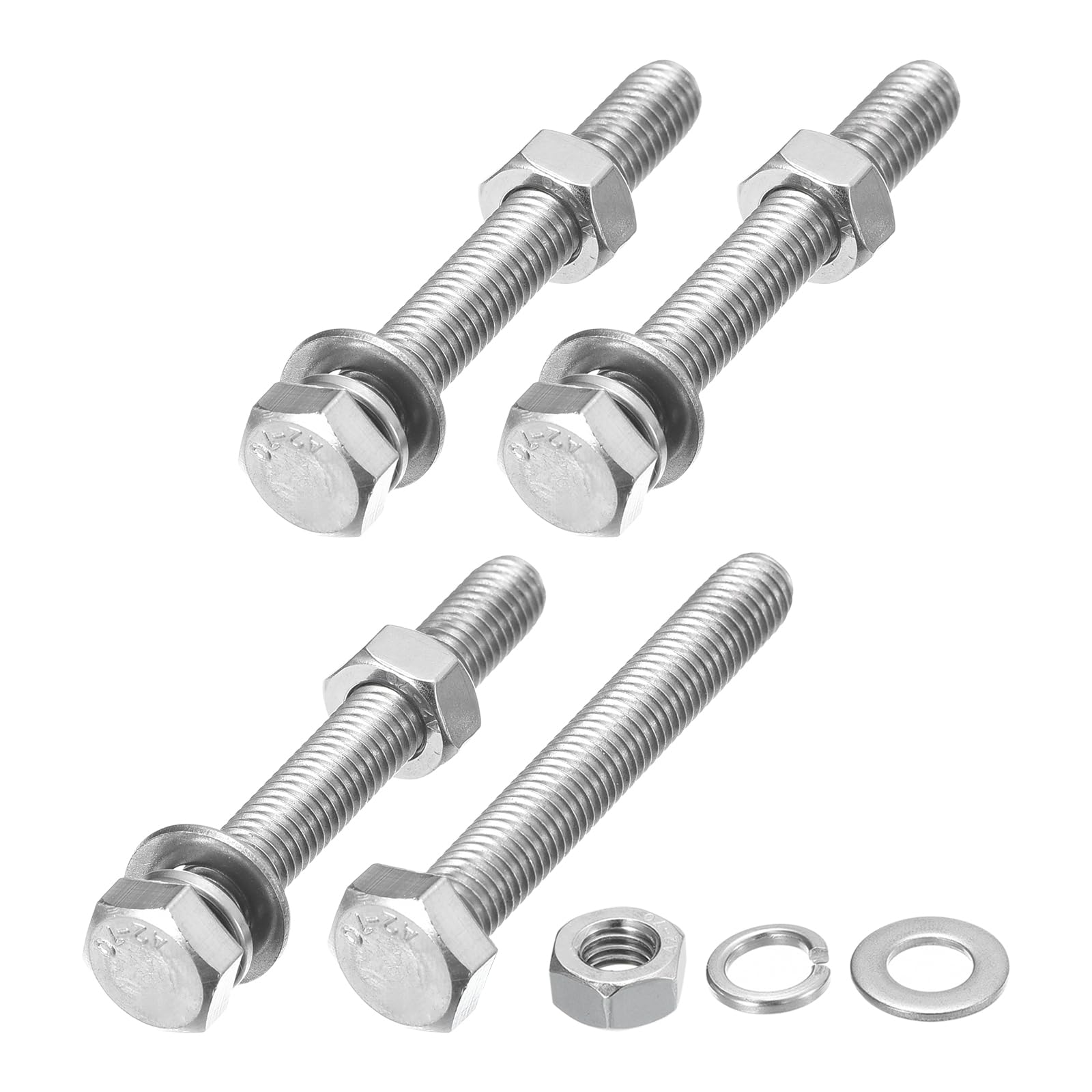 METALLIXITY Hex Head Screws Bolts, Nuts, Flat & Lock Washers Kits (M8-1.25x60mm) 4 Set, Stainless Steel Fully Threaded Machine Screws Bolt Set - for Home Appliance Equipment
