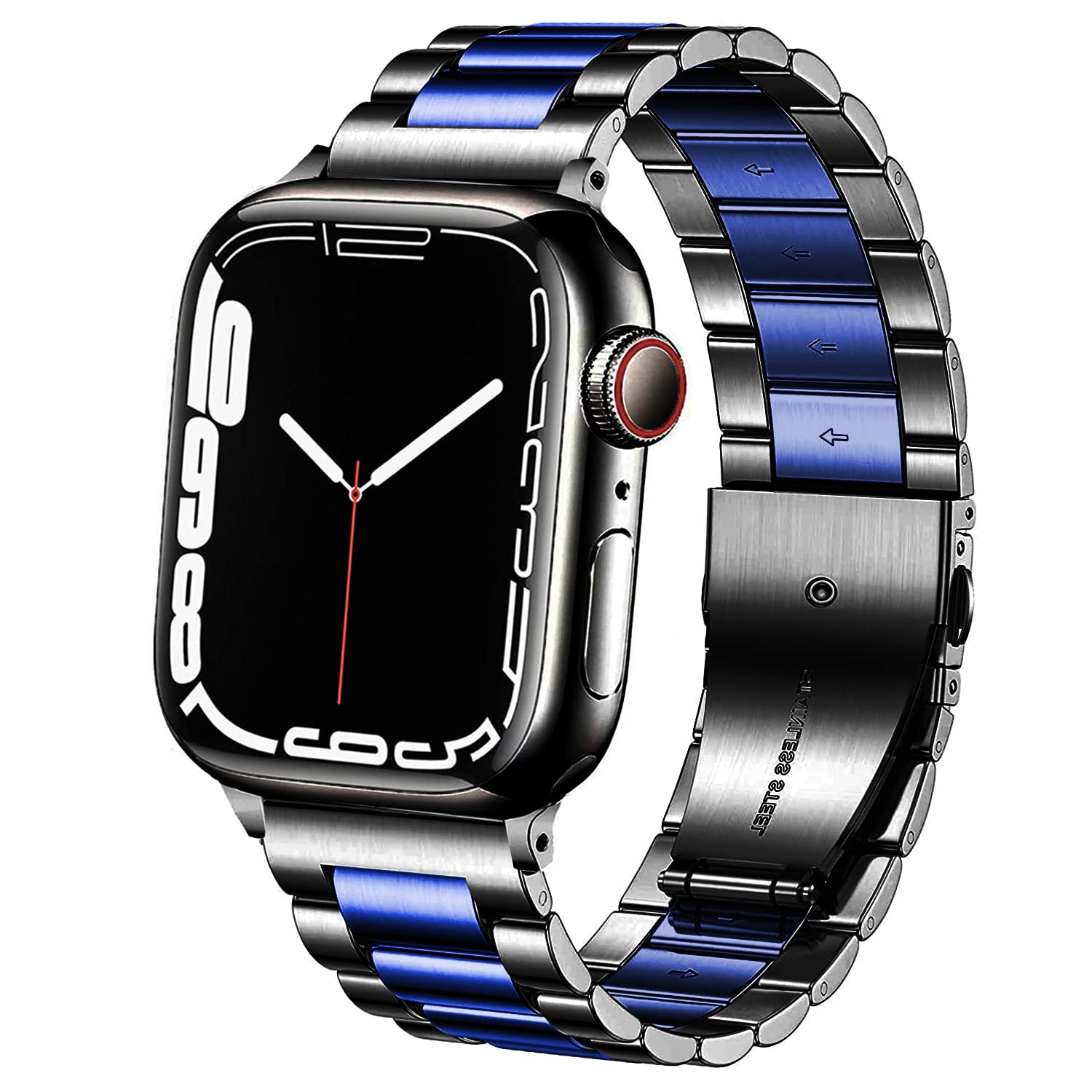 DEALELE Strap Compatible with iWatch 42mm 44mm 45mm 46mm 49mm, Solid Stainless Steel Metal Replacement Bands for Apple Watch Series 10/9 / 8/7 / 6/5 / 4/3 / Ultra/SE Women Men, Black-Blue — image 1