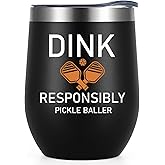 LiqCool Pickleball Dink Responsibly Wine Tumbler, Pickleball Gifts for Pickleball Lovers Players, Pickle Ball Gifts for Men Women Unique Birthday Christmas Fathers Mothers Day(12Oz, Black)