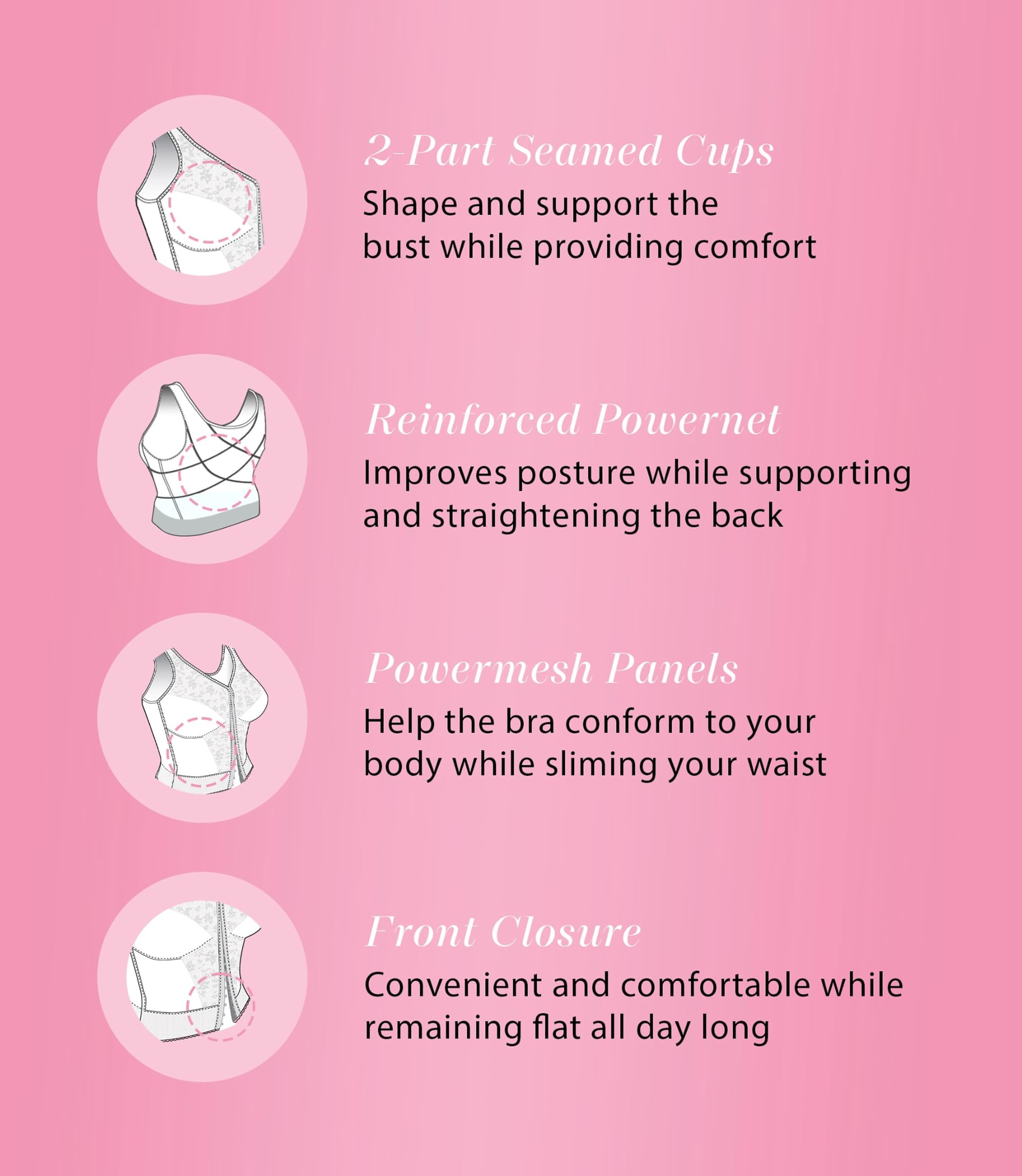 Exquisite Form 5107565 Fully Slimming Wireless Back & Posture Support Longline Bra with Front Closure & Lace