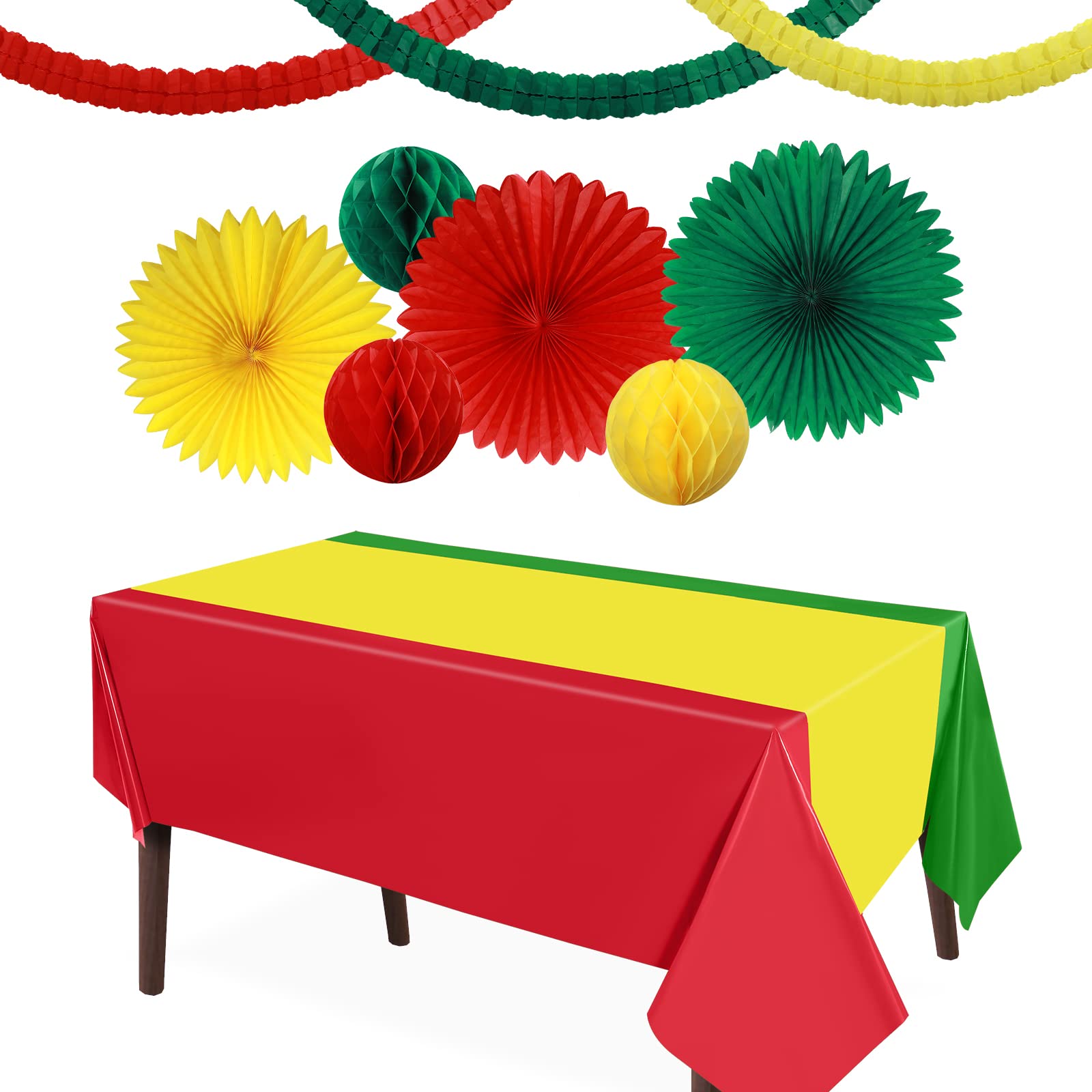 Photo 1 of 10 Pcs Reggae Birthday Party Supplies 51 x 71 Inch Plastic Rectangular Table Cover Foil Decorations Summer Music Jamaican Party Decoration for Jamaica Festival Black History Month Supplies