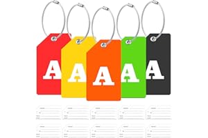 ZFAMYZH 5Pack Initial Silicone Luggage Tag with 10 Name ID Cards Perfect to Quickly Spot Luggage Tags for Suitcases Partial Privacy Cover & Stainless Steel Loops for Secure Fastening (A)