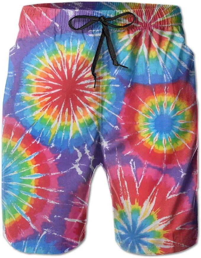 QUEMIN Awesome Tie Dye Mens Swim Trunks Quick Dry Beach Board Shorts