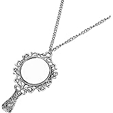 BuleVina Vintage Antique Mirror Necklace Pendant for Women - Hexenspiegel Scrying Mirror Necklace Collar Protection Long Chain Jewelry Gift, New Charm, Hot Fashion (Silver)