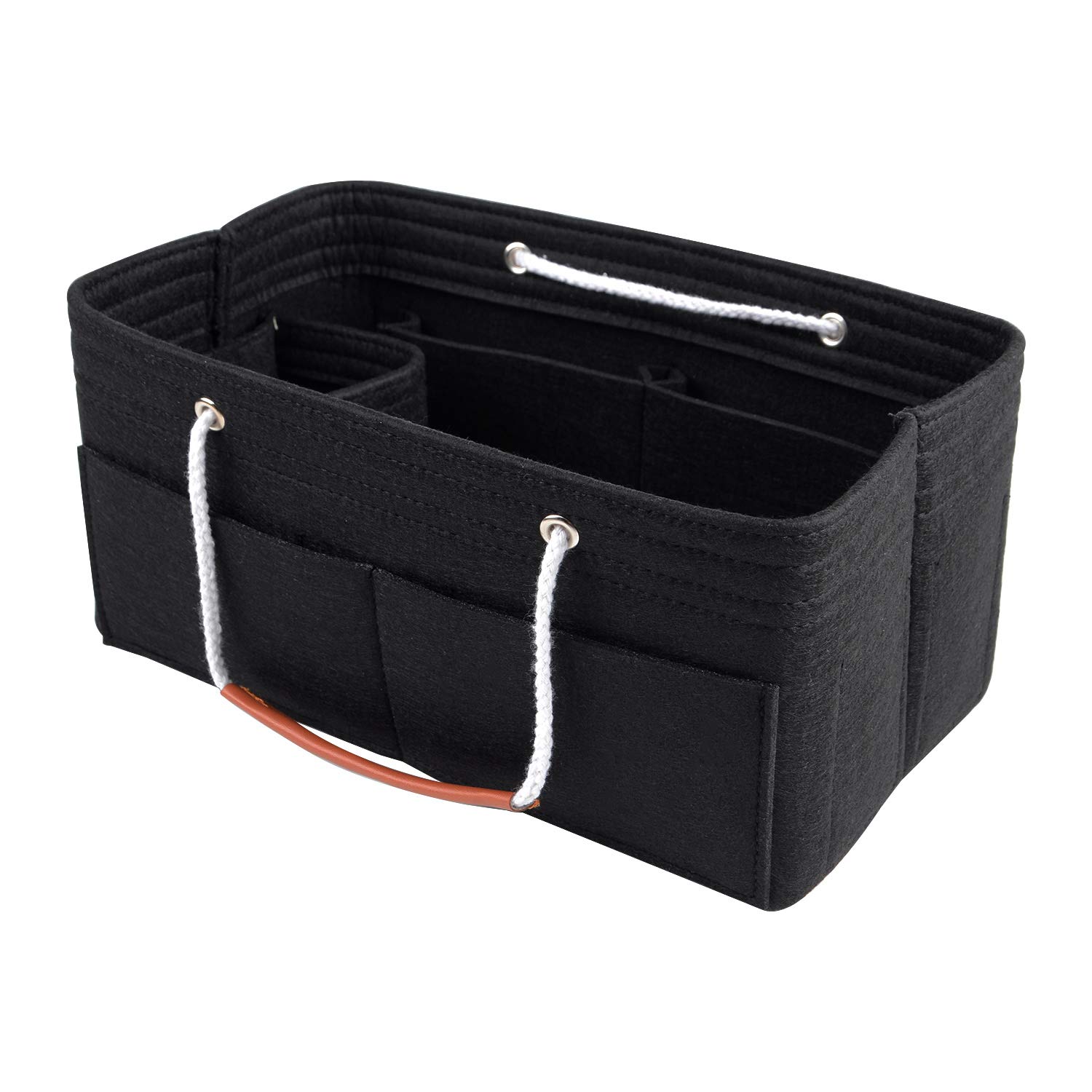 NOTAG Felt Handbag Organiser, Multi-Pocekt Bag Organiser Insert Tote Organiser with Double Handles (L, Black)