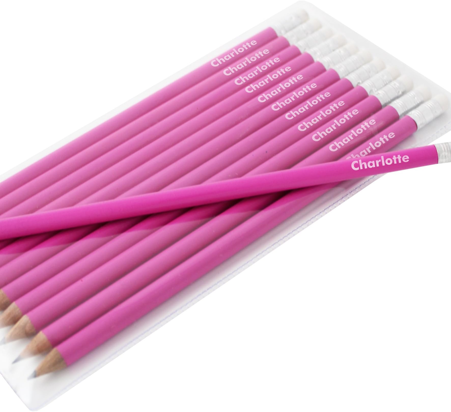 Kiddiewinkle Gifts Personalised Pink HB Pencils, Personalised Gifts for School, Girls Pencil Set, Girls Pencils for School, Pink Pencils with Rubber, Pencils with Names On for Kids