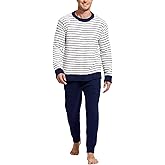 Wyeysyt Mens Pajamas Set Fleece Soft Pajamas Striped Warm Fuzzy Sleepwear Long Sleeve Loungewear with Pockets