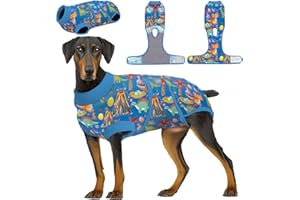 PetWarm Dog Recovery Suit, Surgery Suit for Dogs, Onesie for Dogs, Anti-Licking Dog Surgical Recovery Pajamas, Bodysuit for Abdominal Wounds Skin Disease, Zoo Pattern, Blue, XL