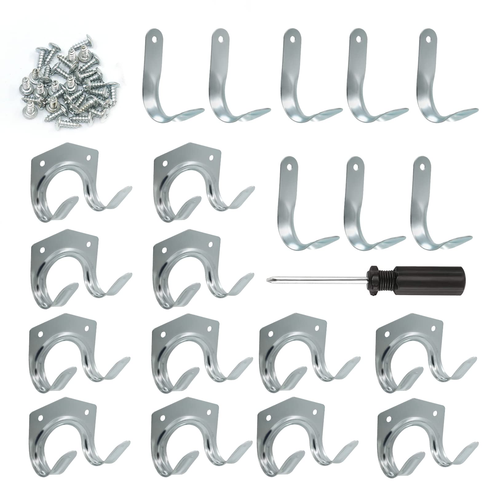 Wkmamo 21 Pcs Tool Hanger Hooks Set,Garden Tool Holder Hooks, Single Hook Double Hook,Garage Hooks,Storage Hooks with Screwdriver for Garage Shed, Garden, Warehouse