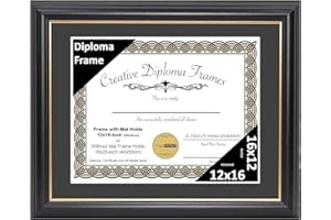 Creative Picture Frames 12" x 16" Rockefeller Black with Gold Rim Diploma Frame, Displays 12" x 16" Certificate or 16" x 20" Document without Mat, College Degree Frame, Full-Strength Glass, Black Mat