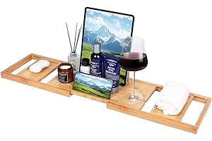 Utoplike Bathtub Tray Bamboo, Bath Table for Tub, Expandable Bathtub Caddy Tray