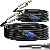 Elecan Premium Speakon to 6.35MM 1/4 Inch TS Male Speaker Cable 25 Ft/2 Pack, 12AWG Heavy-Duty High Power Amp Audio Connection Cord DJ/PA Amplifier Cable Wire with Twist Lock, 9.5mm OD, Black +Ties