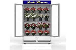 NAFCOOL Commercial Flower Refrigerator Floral Display Cooler,White 2 Glass Doors Fridge With LED Light Adjustable Shelves,ETLSanitation Approval,42.5Cu Ft,47.2" Wide, Wheels Included
