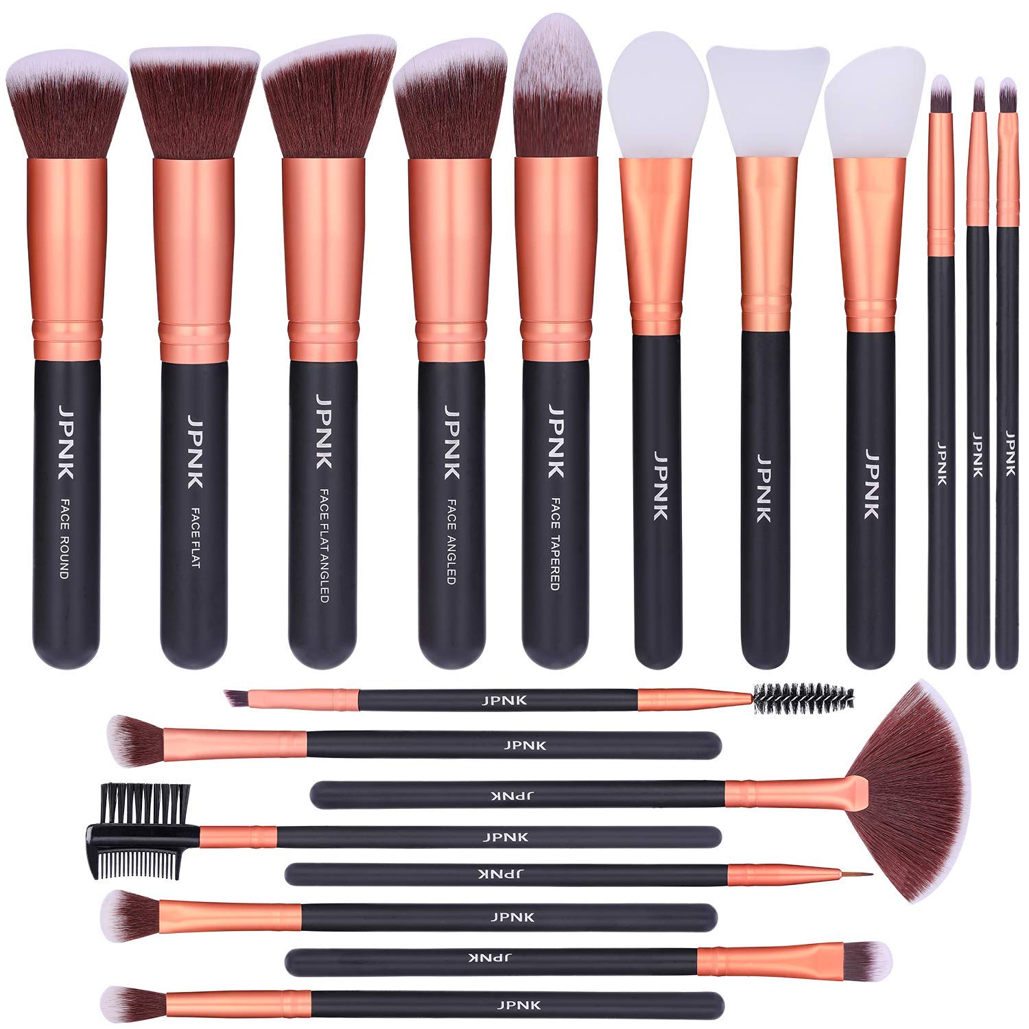 JPNK Rose Gold Makeup Brush Set, 16 Makeup Brushes,3PCS Silicone Facial Mask Brush Face Mask Brush Soft Silicone Facial Mud Mask Applicator