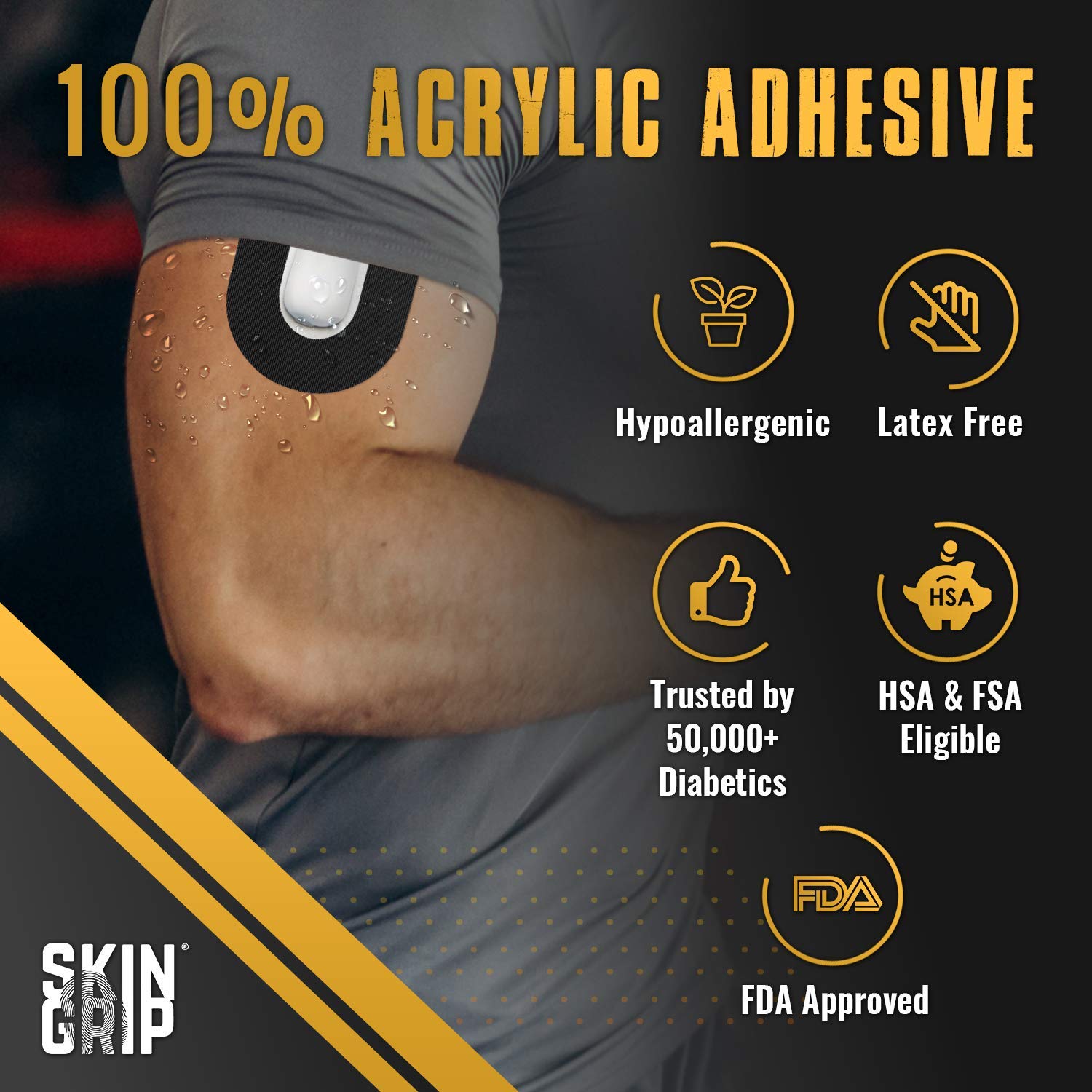 Skin Grip Insulet Omnipod 5 Adhesive Patches Waterproof & Sweatproof (Also Fits Omni pod Dash), Pre-Cut Medical Tape, Ultimate Insulin Pump Protection, Diabetic Sensor Covers, 20-Pack, Black