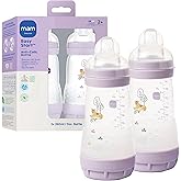 MAM 9oz Easy Start Anti-Colic Wide Neck Vented Baby Bottle, Medium Flow Breastfeeding-Like Nipple, Reduces Colic Gas & Reflux, Easy to Clean, BPA Free, 2+ Months, Made in Europe, 2 Pack, Unisex