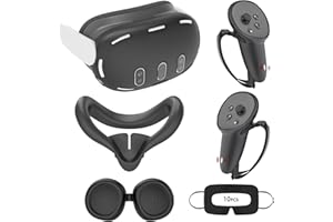 Relohas Deluxe 5 in 1 Silicone Accessories for Meta Quest 3, VR Protective Case Set for Oculus Quest 3, Controller Grip Cover, VR Shell Cover, Face Cover, Gifts for Christmas & Halloween (Black)