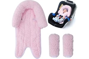 THE KENKYO Winter Infant Car Seat Insert, Newborn Car Seat Head Support with 2 Car Seat Strap Pads, Plush Fleece Car Seat Cushion for Baby, Warm Stroller Padding for Swing, Bouncer, Rocker, Carseat