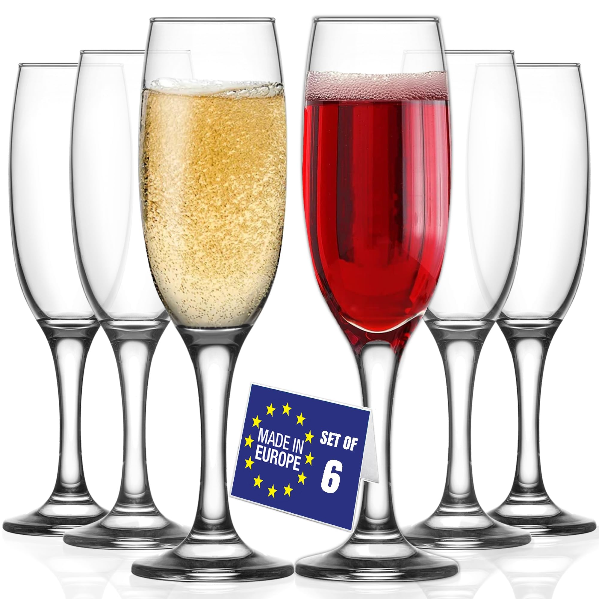 NORDIC SCHILLER Champagne Glasses Set of 6 Flutes Glasses 220ml 100% Lead Free Dishwasher Safe Wedding Flutes, Prosecco Glass Flute, Restaurant Quality Champagne Flutes