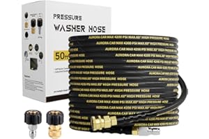AURORA CAR Pressure Washer Hose 50FT with 3/8 Inch Quick Connect, Kink Resistant High Tensile Wire Power Washer Hose, Industry Grade for Power Washer Hose with 2 pcs M22 14mm Adapter Set,4200 PSI