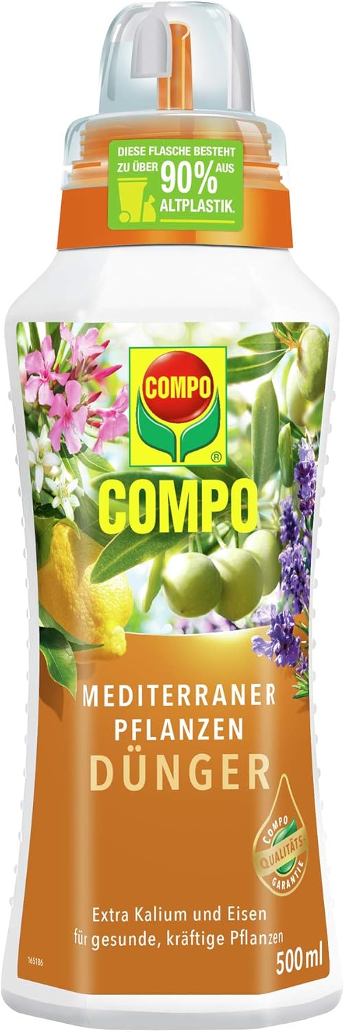 COMPO Mediterraner Pflanzendünger für mediterrane Pflanzen, Spezial-Flüssigdünger mit extra Kalium und Eisen, 500 ml